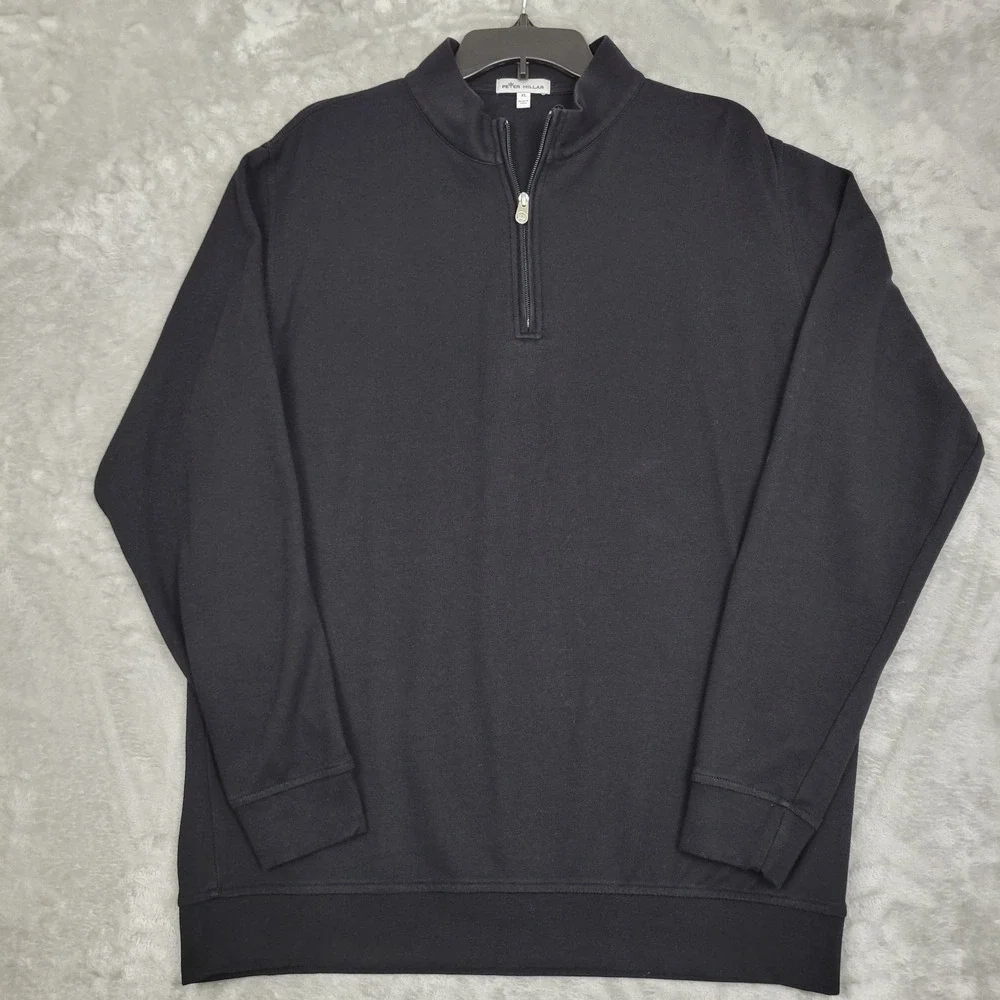 Peter Millar Mens XL Black 1/4 Zip Pullover Long Sleeve PerformanceGolf Sweater